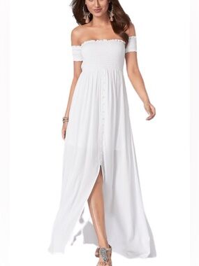 Plus Size White Off Shoulder Maxi Summer Beach Dress | Venus | Size 18